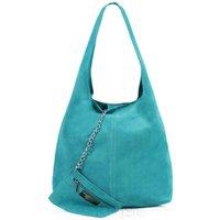 Kitise Women's Spacious Slouch Genuine Italian Suede Tote Handbag in Turquoise