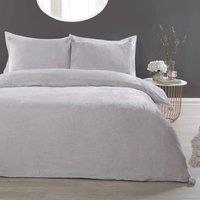 Smart Living Luxurious Pom Pom Fleece Duvet Cover with Pillowcases in Silver | Size: Double