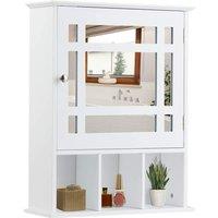 Costway Bathroom Wall Storage Cabinet Wooden Hanging Medicine Organizer with Mirror White