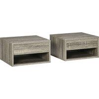 HOMCOM Floating Nightstands Set of 2, Bedside Table w/ Drawer & Open Shelf in Grey