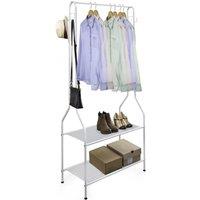 House of Home Clothes Rack Steel White Clothing Rail With Two Shelves Hanging Hooks 5ft Height