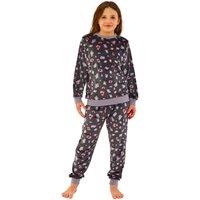 Cozy n Dozy Girl's Girls Soft Touch Velour Leopard Pyjamas in Black | Size: 11-12 Years