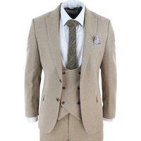TruClothing Men's AK Collection Herringbone Tweed 3 Piece Suit in Camel | Size: 46R
