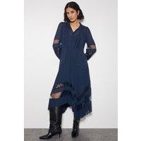 Florence Lace Insert Pleated Midi Dress Blue