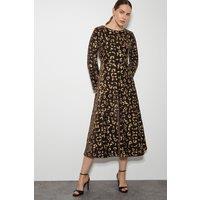 Arwen Sequin Leopard Velvet Midi Dress Brown