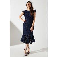 Coast Women's Frill Sleeve Lace Flute Hem Dress in Navy | Size: 8