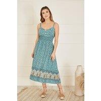 Yumi Women's Green Border Floral Midi Sundress | Size: 14