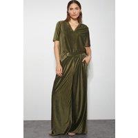 Monsoon Women's Shay Rib Velour Wide Leg Trousers Green | Size: XL