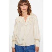 Monsoon Women's Daisy Frill Collar Satin Blouse Ivory | Size: XL