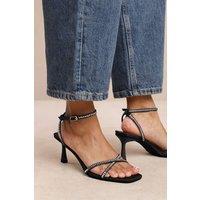 'Kenia' Square Toe Low Block Heel With Diamante Cross Over Strap Detail