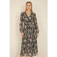 Yumi Women's Brown Animal Swirl Midi Wrap Dress in Black | Size: 14