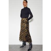 Monsoon Women's Arwen Sequin Leopard Velvet Midi Skirt Black | Size: 8