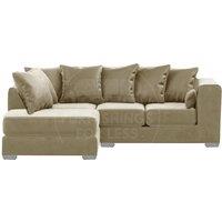 Furnishings For Less UK Ella Boxed Arm Plush Velvet 3 to 4 Seater L Shaped Corner Sofa Grey Left Hand Facing in Beige