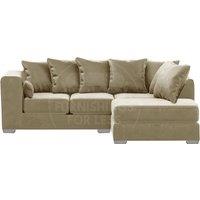 Furnishings For Less UK Ella Boxed Arm Plush Velvet 3 to 4 Seater L Shaped Corner Sofa Gold Right Hand Facing in Beige