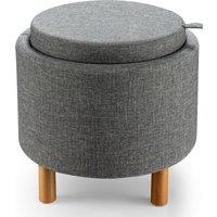 Costway Round Storage Ottoman w/ Tray Accent Fabric Storing Footrest w/ Non-Slip Pads in Grey