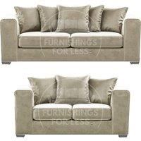 Furnishings For Less UK Ella Boxed Arm Plush Velvet Fabric Sofa Set 3 & 2 Seater sofa Red in Beige