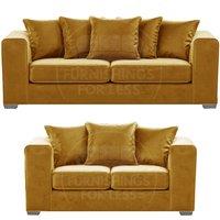 Furnishings For Less UK Ella Boxed Arm Plush Velvet Fabric Sofa Set 3 & 2 Seater sofa Red in Gold