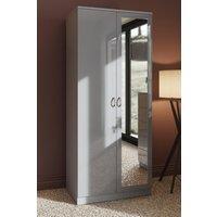 FWStyle High Gloss Grey 2 Door Mirrored Double Wardrobe