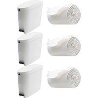 ProKleen White Pedal Operated Toilet Sanitary Bin 3 x 20L Capacity & 150 Liners