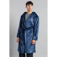 Tokyo Laundry Men's Plush Dressing Gown with Hood in Blue | Size: Medium