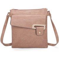 Fontanella Fashion Women's Clasico Accent Buckle Tri-Compartments PU Leather Messenger Bag in Beige