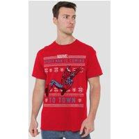 Spider Man Men's Christmas Jumper T-Shirt Red | Size: 2XL