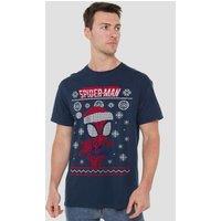 Spider Man Men's Snowflake Christmas Jumper T-Shirt Navy | Size: Large
