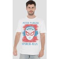 Spider Man Men's Peter Parker Stripes T-Shirt White | Size: Small