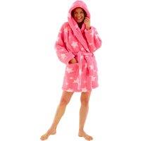 Love to Sleep Women's Star Print Teddy Fleece Dressing Gown in Pink | Size: 12-14