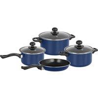 Gr8 Home Non Stick 7 Piece Cooking Pot Frying Pan Saucepan Cookware Set in Blue