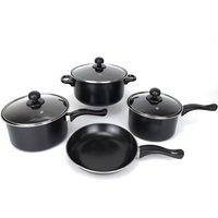 Gr8 Home Black 7 Piece Non Stick Frying Pan Saucepan Cookware Set With Lids