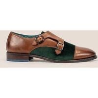 Oswin Hyde Men's Oscar Leather Velvet Monk Strap in Brown | Size: 10