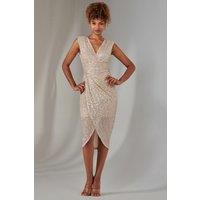 Jolie Moi Women's Aisla Ruched Sequin Bodycon Dress in Beige | Size: 16