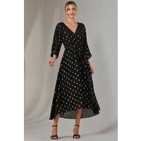 Jolie Moi Women's Plain Gold Spot Chiffon Dress in Black | Size: 12