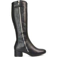 'Darcy' Low Block Heel Knee High Long Boots With Decorative Zip