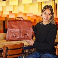 Paper High Large 2 Pocket Brown Leather Satchel Bag
