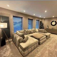 HOB Furniture Oyster Oxford U Shape Chaise Sofa - Sofa With Footstool - 14ftx7ftx7ft in Dark Grey