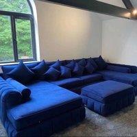 HOB Furniture Oyster Oxford U Shape Chaise Sofa - Sofa With Footstool - 10ftx6ftx6ft in Mid Navy