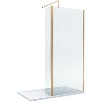 Balterley 8mm Glass Wetroom Screen, Return Brushed Brass & Tray 1400 x 900mm in Metallics
