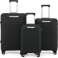 Infinity Leather Hard Shell Classic Suitcase 8 Wheel Cabin TSA Luggage Case Holiday Travel in Black | Size: Medium