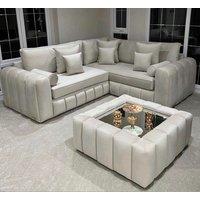 HOB Furniture L Shaped Oyster Oxford Corner Sofa 2 Arms - Sofa Only - 7ftx7ft in Off-White