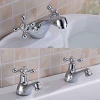 Nes Home Chrome Trafford Victorian Bath Taps & Basin Mono Mixer Tap Set in Silver