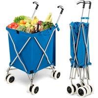 Costway 90L Folding Shopping Cart Grocery Lightweight Shipping Utility Cart Waterproof in Blue
