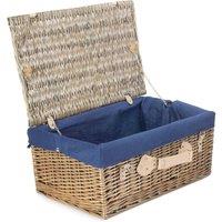 Red Hamper Wicker 51cm Antique Wash Picnic Basket with Cotton Lining in Blue