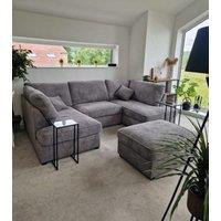 HOB Furniture London Boucle U Shape Sofa Complete With Footstool in Dark Grey