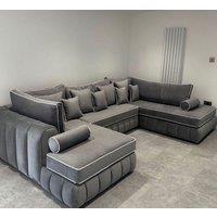 HOB Furniture Oxford Oyster U Shape Sofa With Contrast Piping - 10ftx6ftx6ft in Charcoal