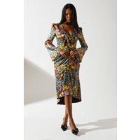 Ditsy Floral Printed Jacquard Knot Front Dress