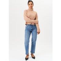 Gini London Women's Camel High Neck Chunky Knit Crop Jumper | Size: Medium/Large