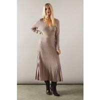 Petite Pleated Skirt Wrap Detail Knitted Midi Dress
