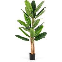 Gymax 195cm Tall Artificial Banana Tree Greenery Potted Plant 27 Large Leaves in Green